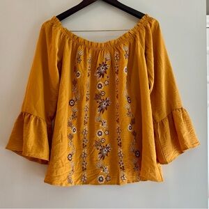 Embroidered Mustard Yellow Off-Shoulder Top